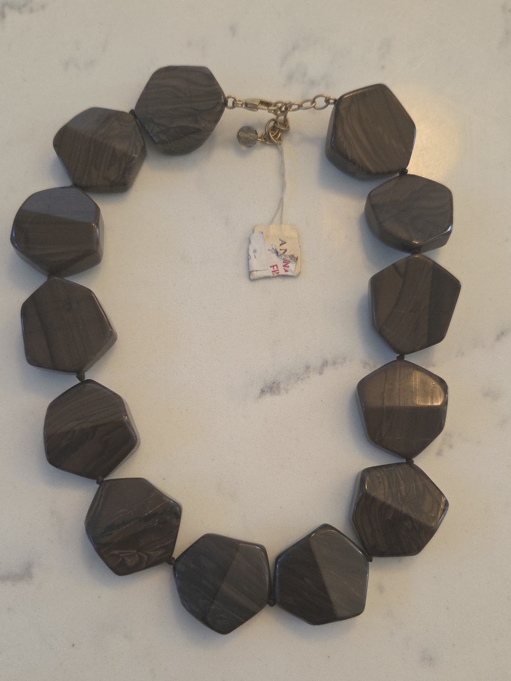 Anne Klein Charcoal Hexagon Statement Necklace with Gold-Tone Chain